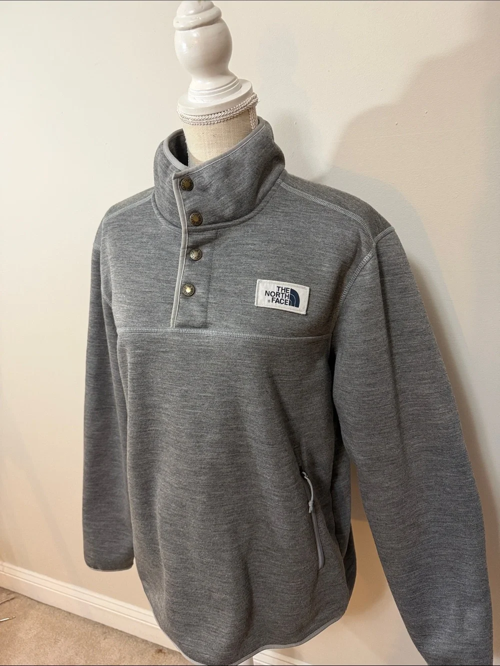 The North Face Heather Gray Snap-Button Fleece Pullover
